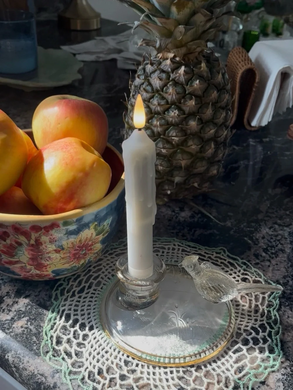 Vintage Glass pheasant Candle Holder - Clear Glass Accent with gold rims